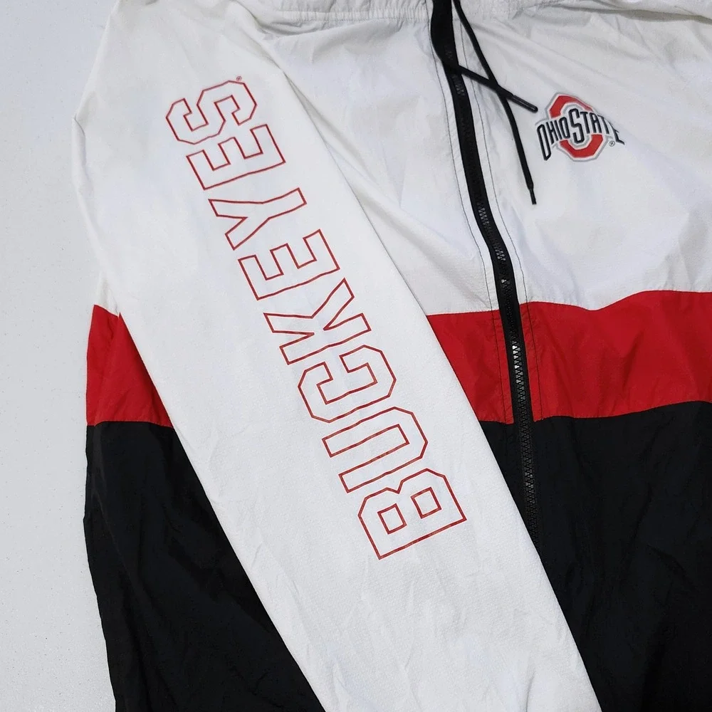 Ohio State Buckeyes Windbreaker Jacket Adult Large Ripstop‎ Nylon Scarlet & Gray